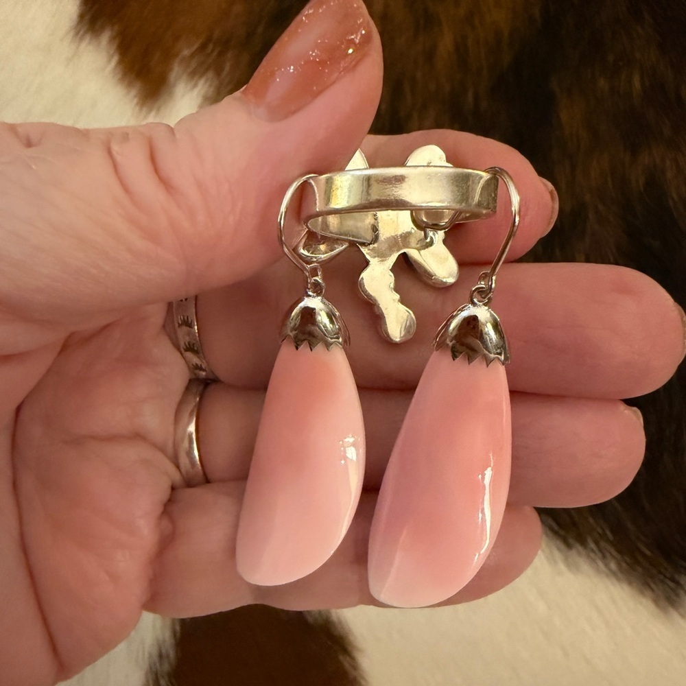 ❤️ Queen Pink Conch Minimalist Bohemian Sterling Silver Dangle Earrings 11.3G - Picture 9 of 13